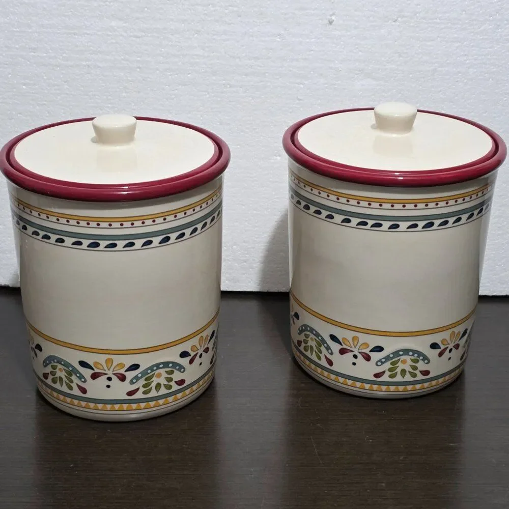 Bobby Flay Sevilla Set of 2 Canisters & Lids Painted